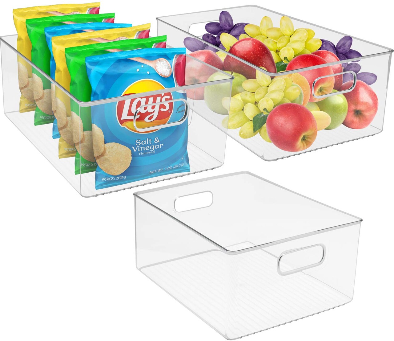 Sorbus Clear Square Fridge Bins- Thick Sturdy Plastic Refrigerator Pantry Organizer- Versatile Non-Slip Stackable Cabinet Organization- Bath, Makeup, Food Snack Packet Organizer - 3 Pack